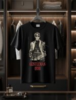 Black t-shirt for men with gentleman logo premium cotton streetwear