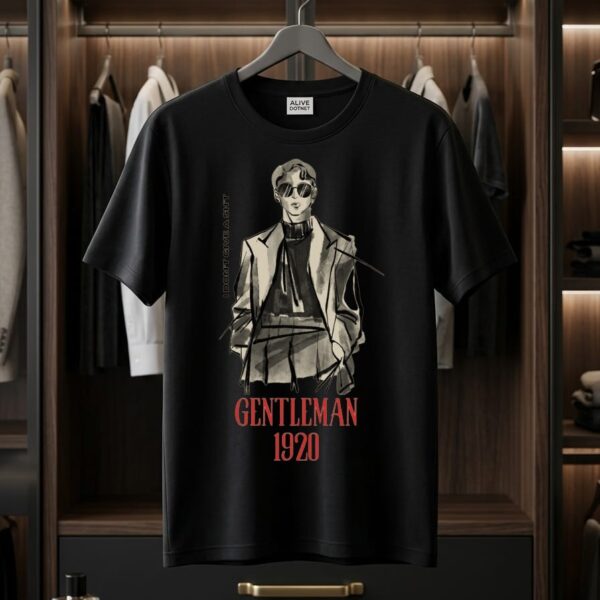 Black t-shirt for men with gentleman logo premium cotton streetwear