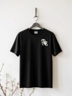 Black unisex cotton t-shirt with printed logo premium quality