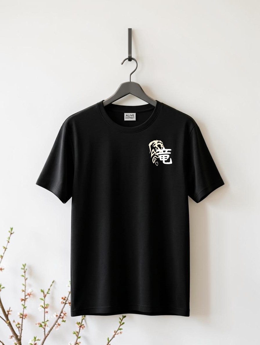 Black unisex cotton t-shirt with printed logo premium quality