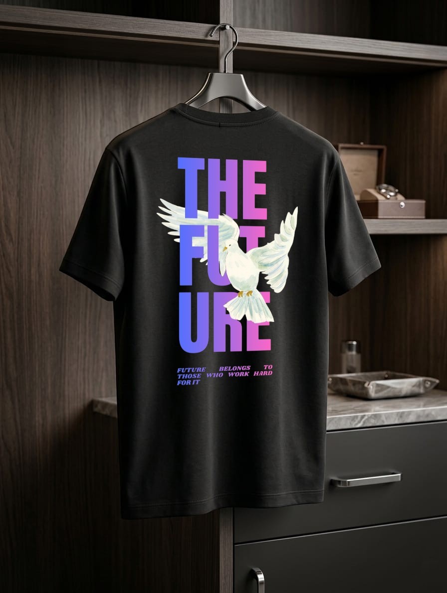 Black t-shirt for men with The Future logo premium cotton