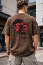 acid wash brown t shirt for men oversized streetwear