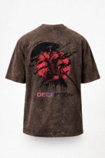 acid wash brown t shirt for men oversized streetwear