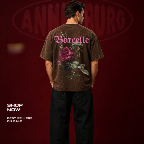 Borcelle Oversized Acid Wash T-Shirt for Men | Premium Streetwear Graphic Back Print Tee
